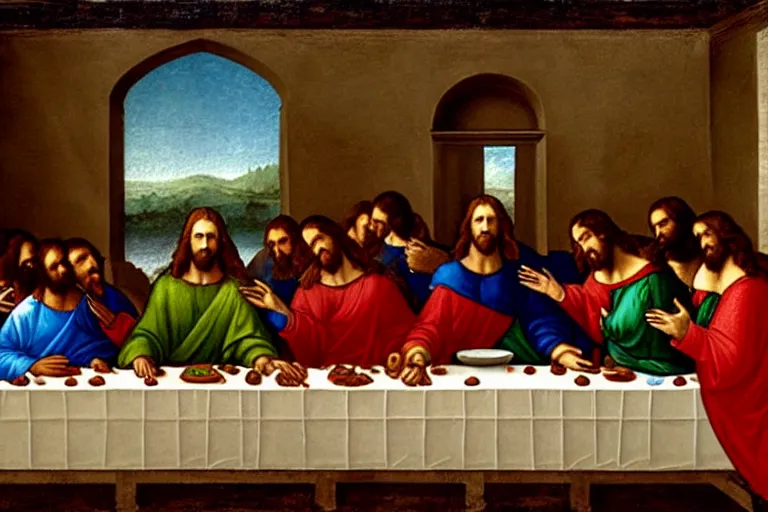 Image similar to jesus christ on a mac during the last supper by leonardo davinci