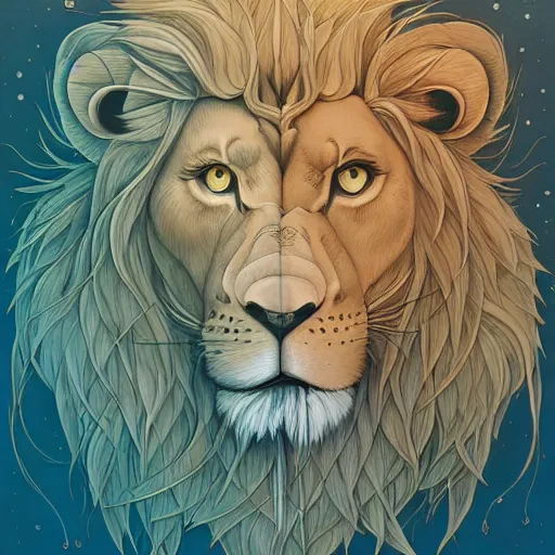 Image similar to lion moon, an ultrafine detailed painting by james jean, studio ghibli, behance contest winner, vanitas, angular, altermodern