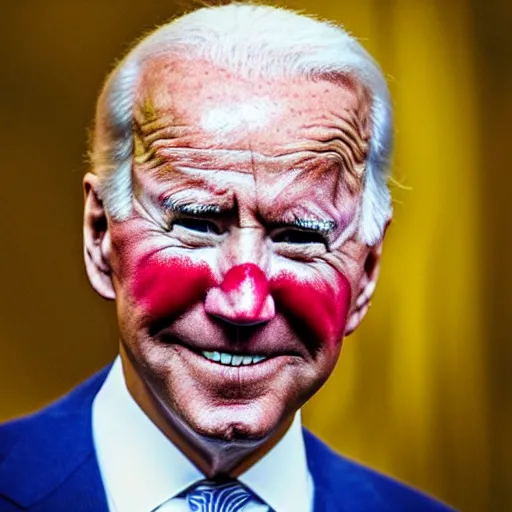 Image similar to Joe Biden with colorful clown makeup all over his face