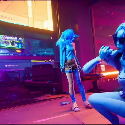 Image similar to Smurfette in cyberpunk 2077 unreal engine 5 8k hyperdetailed