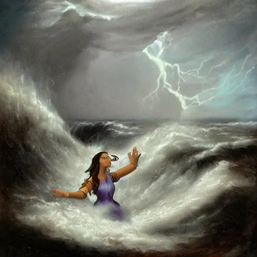 Prompt: goddess conjuring an ocean storm