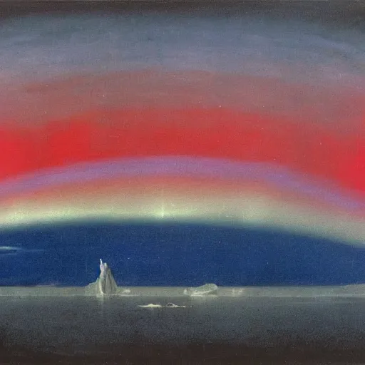 Prompt: the epic abstract painting'blue arctic void with black and red aurora borealis above a large herd of tiny walruses ', by caspar david friedrich!!!, by rothko!!!, stunning masterpiece, trending on artstation