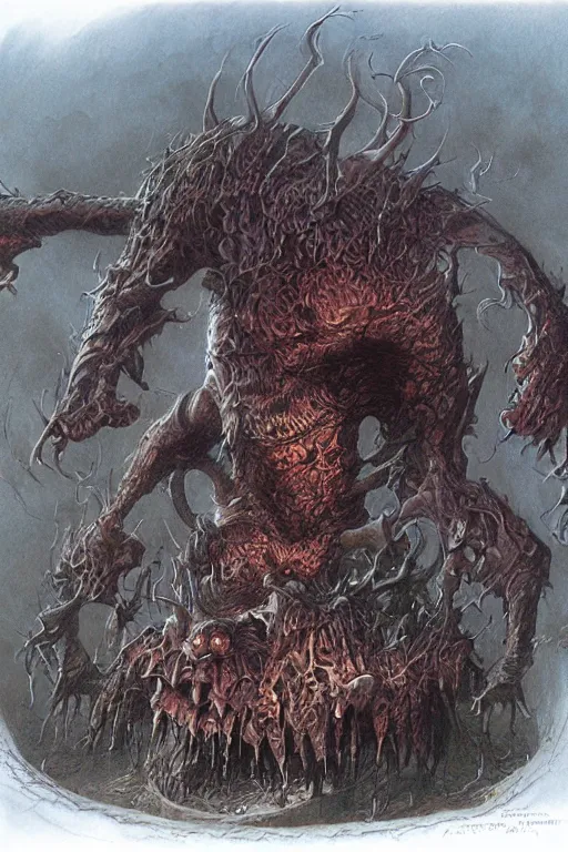 Image similar to artwork by john howe of a the angry abomination