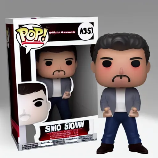 Prompt: a 3d render of Simon Cowell as a funko pop, studio lighting, grey background