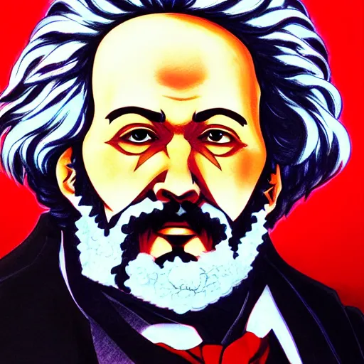 Prompt: beautiful amazing anime portrait painting of karl marx. by koyoharu gotouge, kohei horikoshi, tatsuya endo, satoshi kon