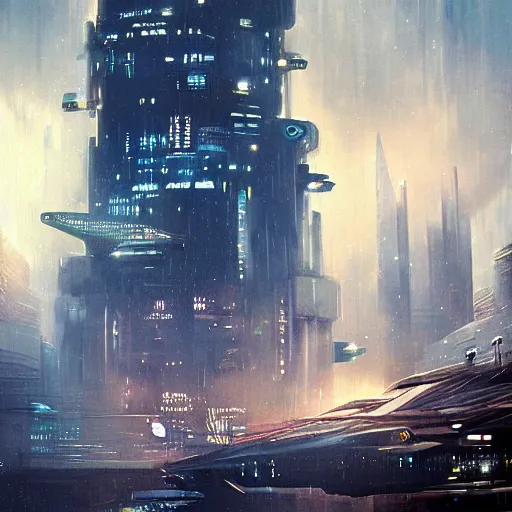 Prompt: futuristic blade runner city by syd mean,