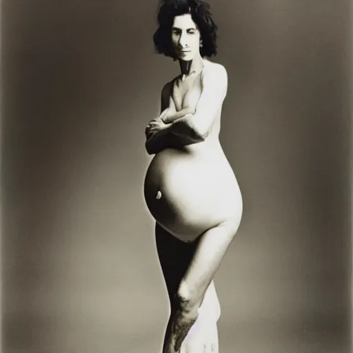 Prompt: full body portrait of a pregnant woman, by Richard Avedon