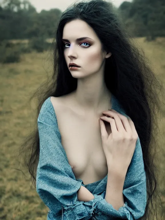 Image similar to portrait photograph of the most beautiful woman with a long dark hair, blue eyes, alessio albi, jovana rikalo