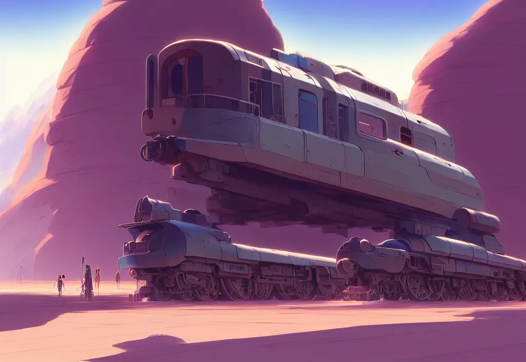 Image similar to futuristic train in a desert, rocks, anime, official fanart behance hd artstation by jesper ejsing and makoto shinkai, 4 k,