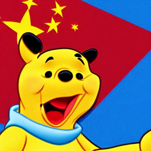 Image similar to winnie the pooh saluting the chinese flag, photorealistic