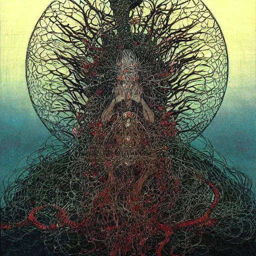 Prompt: simple concept art of, ‘ the old god ’. an award winning yoshitaka amano digital art poster, by james gurney and gerhard richter. art by takato yamamoto. masterpiece, deep colours.