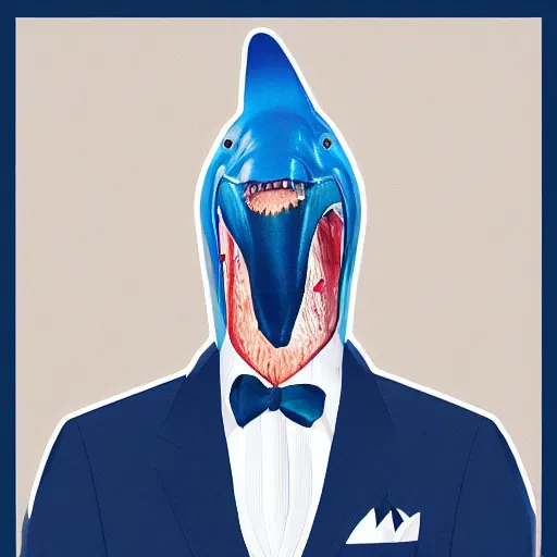 Prompt: a man with a dolphin head in a suit at inauguration, trending on artstation, detailed illustration