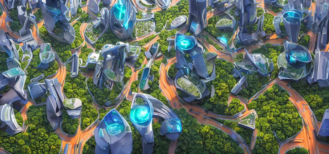 Prompt: highly detailed futuristic metaverse city architecture by Oscar Niemeyer , in the style of pixar animation, floating buildings, reflective lighting, empty streetscapes, surrounded by lush colorful vegetation, ground-level view, puddles of water, stunning sunny lighting, sunrise, vivid colors, trending on Artstation, 8k, ray tracing, hyper detailed, unreal engine 5, cinematic, epic lighting, cryengine, octane render, cyberpunk, red and orange glow, vibrant