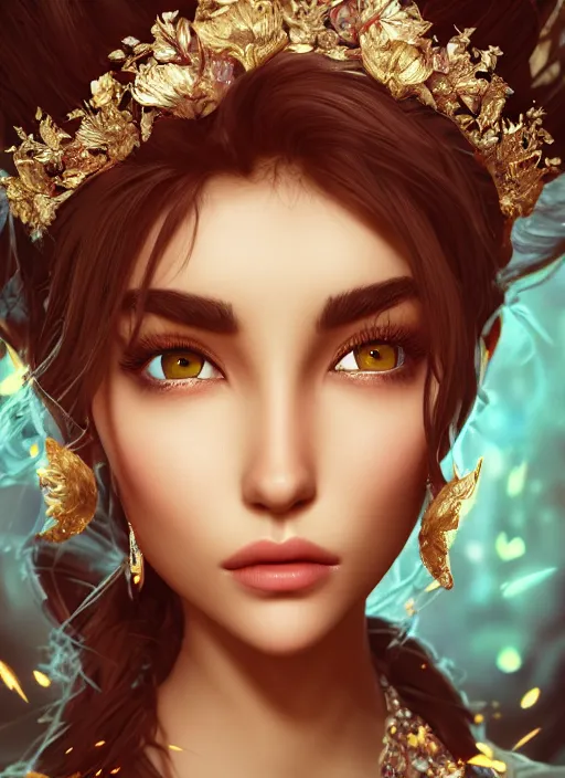 Prompt: a portrait of a beautiful and enticing madison beer, bejeweled, detailed, decadent, polished, epic, accurate, intricate, fantasy artwork, depth, rtx, dynamic lighting, octane render, stunning, cinematic, award winning, 8 k