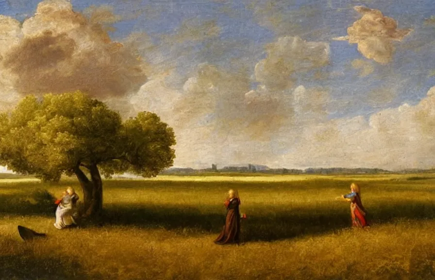 Prompt: isaac newton cenotaph!!! in the middle of a wheat field!! romantic era oil painting!!