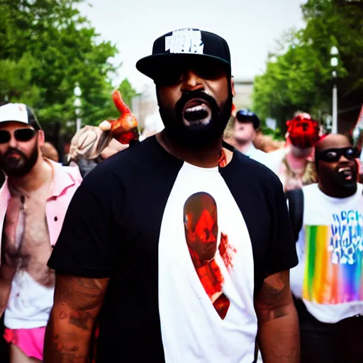 Prompt: Photo of Ghostface from Scream at a gay pride parade, 8k,