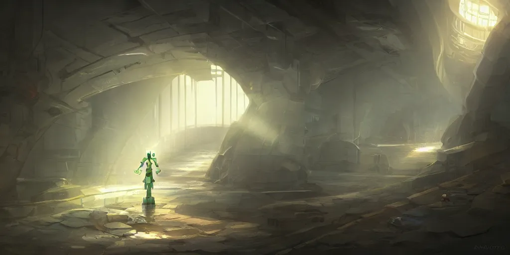 Prompt: A magical robot in the sewers, rays of light, atmospheric, trending on artstation, trending on deviantart, deviantart