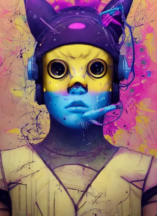 Prompt: beautiful portrait of lofi cyberpunk pikachu, by Tristan Eaton, Stanley Artgermm, Tom Bagshaw, Greg Rutkowski, Carne Griffiths, trending on DeviantArt, face enhance, hyper detailed. trending on Artstation, 8k, masterpiece, graffiti paint, fine detail, full of color, intricate detail, golden ratio illustration