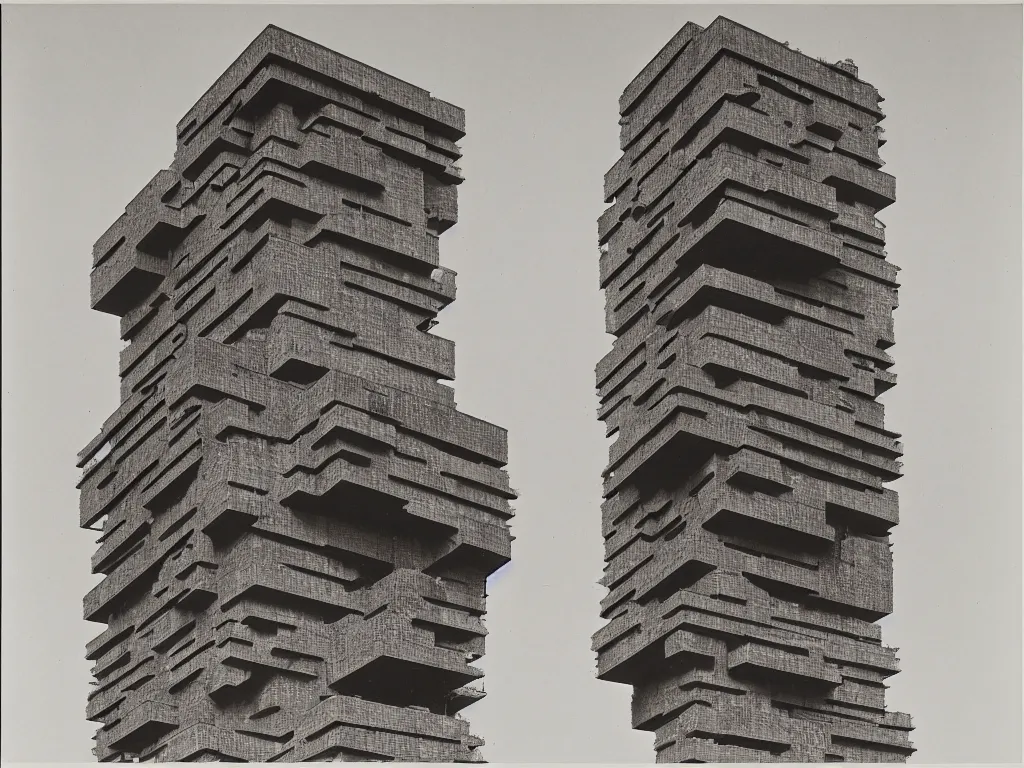 Image similar to brutalist cube tower ruined in the oasis. karl blossfeldt, agnes pelton