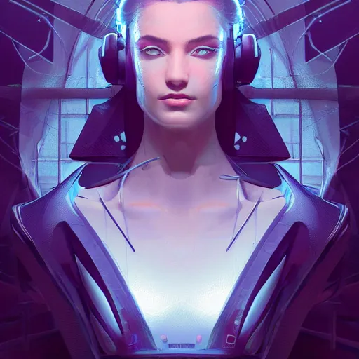 Image similar to avatar portrait of a cyberpunk art deco girl with a vectot grid of light falling on her face, sci-fi, intricate lighting, elegant noir, highly detailed, digital painting, studio portrait, artstation, sharp focus, photo by artgerm and greg rutkowski and Charlie Bowater, subsurface scattering
