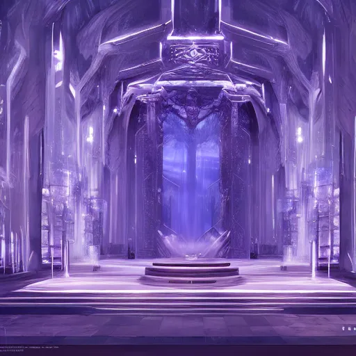 Image similar to a spiritual matte painting by feng zhu of a contemporary crystal throne room, unreal engine, ue5, concept art, wide angle, high detail, 4k hd wallpaper