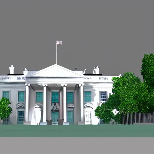 Prompt: a 3 d render of the white house, video game model, white background,