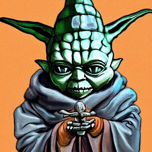 Image similar to conehead yoda skeleton