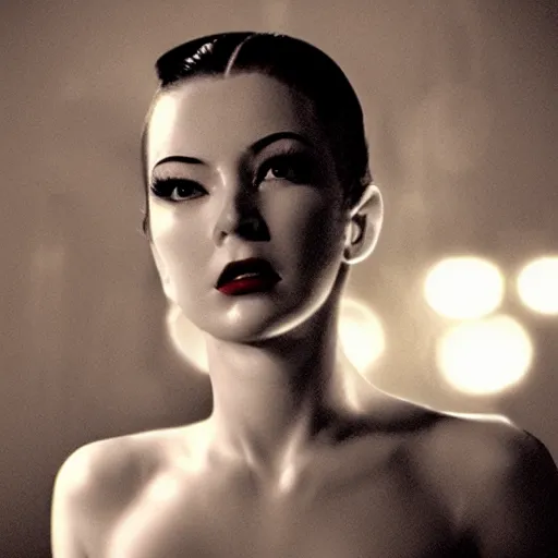 Prompt: portrait of female android, from a film noir movie