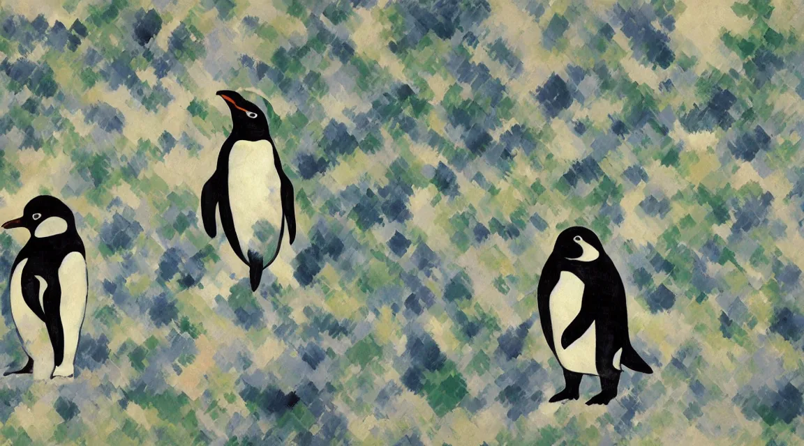 Image similar to Linux Tux penguin wallpaper painted by Cezanne