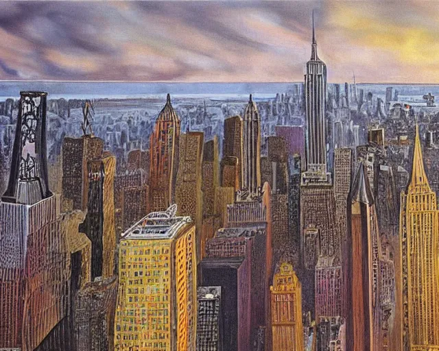 Image similar to 1 9 9 0 s manhattan skyline by salvador dali