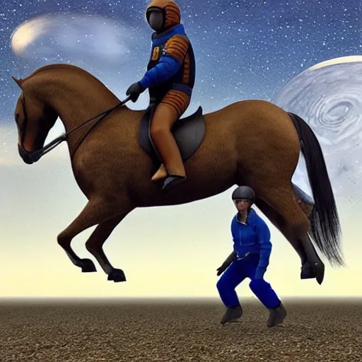 Image similar to horse riding on a cosmonaut photorealistic