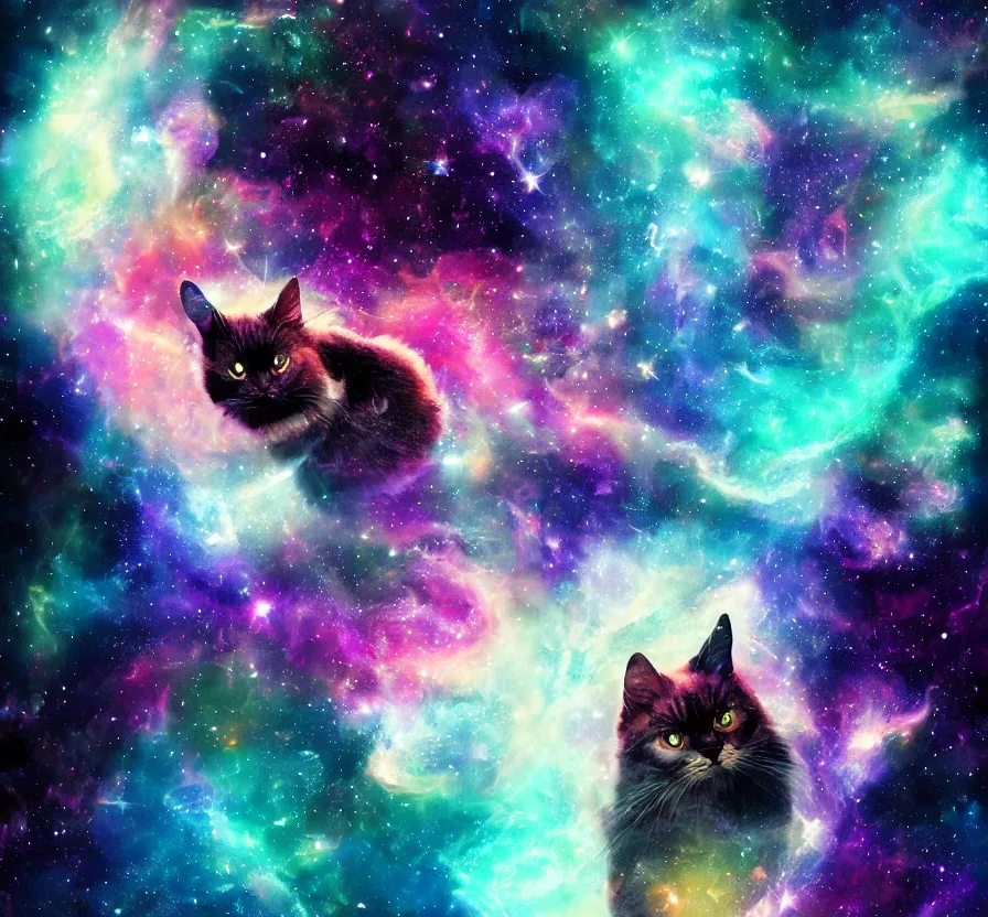 Image similar to space cat in nebula, acrilic paint, heavenly atmosphere, ink paint, ultra detailed, by popular digital artist, beautiful image, resolution, artstation