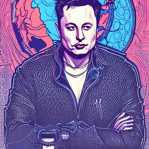 Prompt: a ultra detailed illustration of a elon musk by James jean, trending on ArtStation,