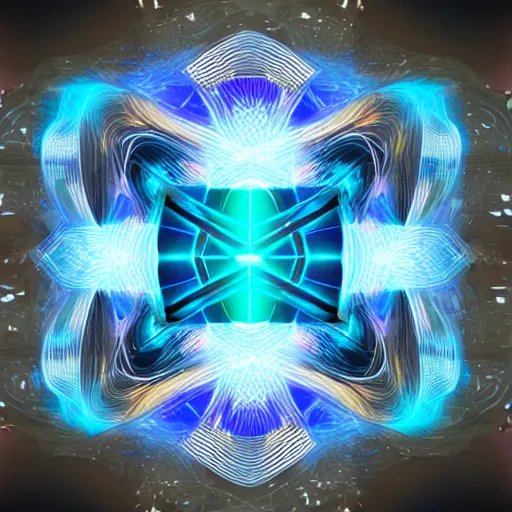 Image similar to a cibernetic artwork of a futuristic sound design superstar, centered image, with frames made of detailed fractals