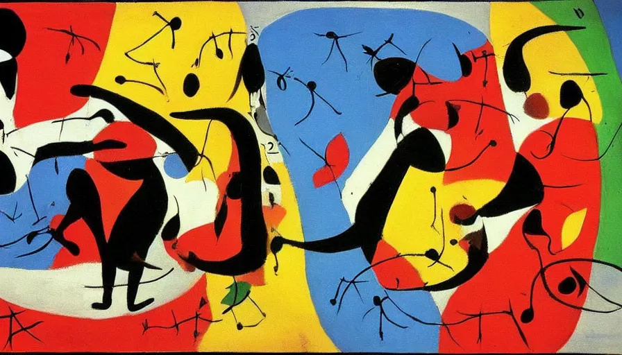 Image similar to capoeira, painting by joan miro