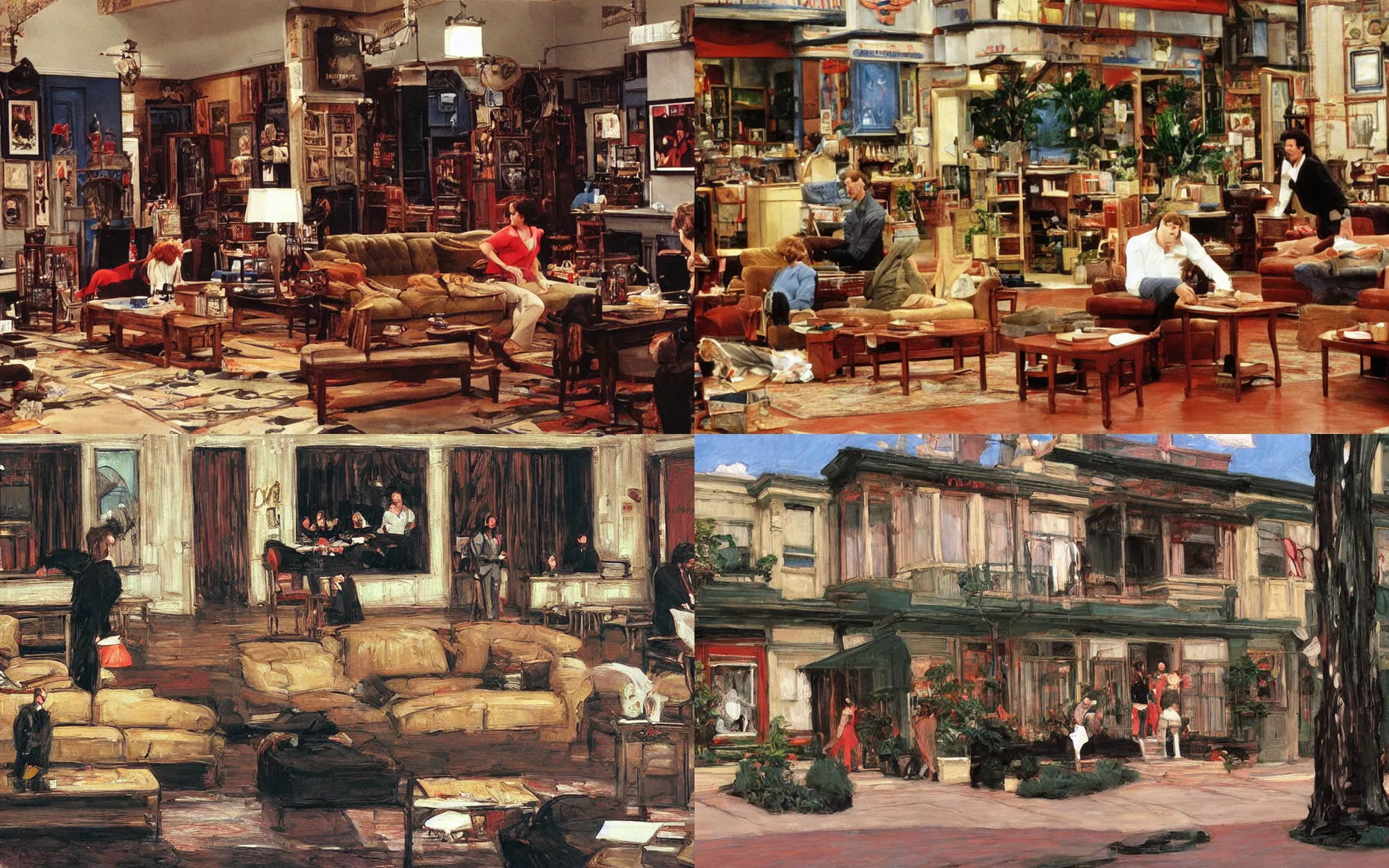 Prompt: The set of Seinfeld, painted by John William Waterhouse