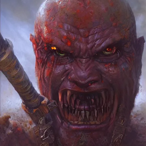 Prompt: orc warlord berserker, wielding a big hammer, stuning 3 d render, masterpiece, glowing aura, by donato giancola and greg rutkowski and wayne barlow and zdzisław beksinski, realistic face