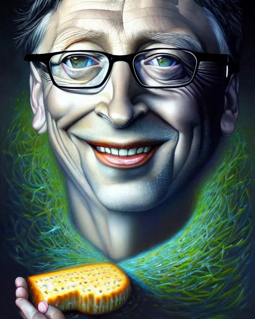 Image similar to detailed portrait of bill gates cheese!! grater!!! shredded by tomasz alen kopera and peter mohrbacher and johanna martine! and margaret keane! coherent luminescent