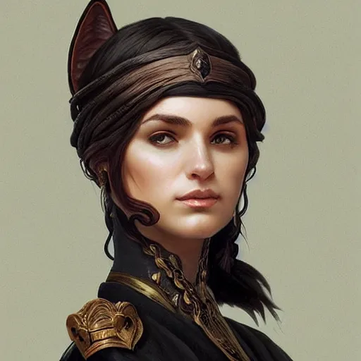 Prompt: portrait, cat person, black fur, pirate, doctor, pirate clothes, d & d, fantasy, intricate, elegant, highly detailed, digital painting, artstation, concept art, matte, sharp focus, illustration, art by artgerm and greg rutkowski and alphonse mucha