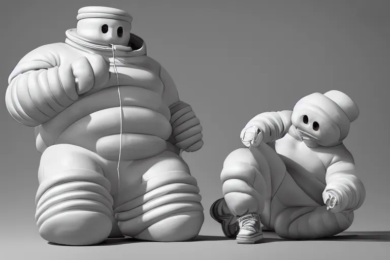 Image similar to a porcelain model of the Michelin Man Bibendum, sculpture, photograph, studio lighting, product photography, advertising photography, pottery, figurine, octane render