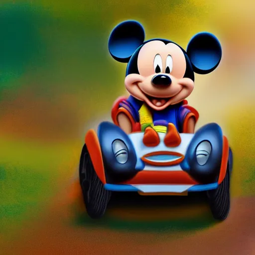 Prompt: mickey mouse riding in a goat, 4k, detailed