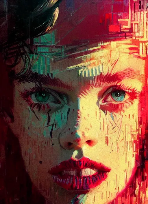 Image similar to portrait of a beautiful girl, new york backdrop, sad, sunset shades, beautiful face, rule of thirds, intricate outfit, spotlight, by greg rutkowski, by jeremy mann, by francoise nielly, by van gogh, digital painting