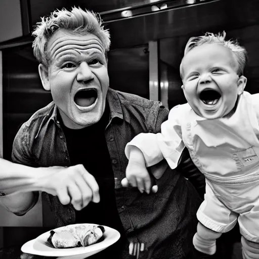 Prompt: Gordon Ramsey screaming at a baby chef