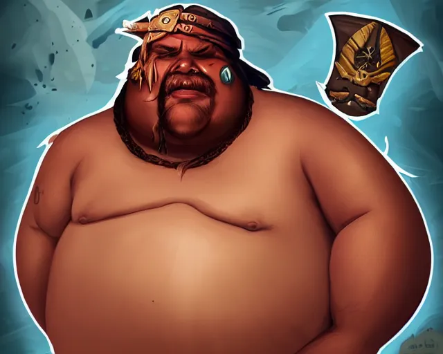 Image similar to sea of thieves character portrait concept art for an obese chubby huge tribal native man with polynesian tattoos on his face and a nose ring, cgsociety, trending on artstation, rare ltd,