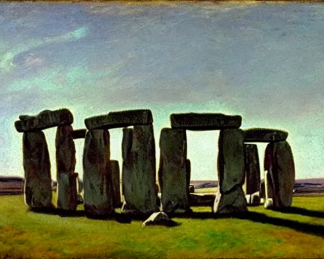 Image similar to painting of Stonehenge by John Singer Sargent