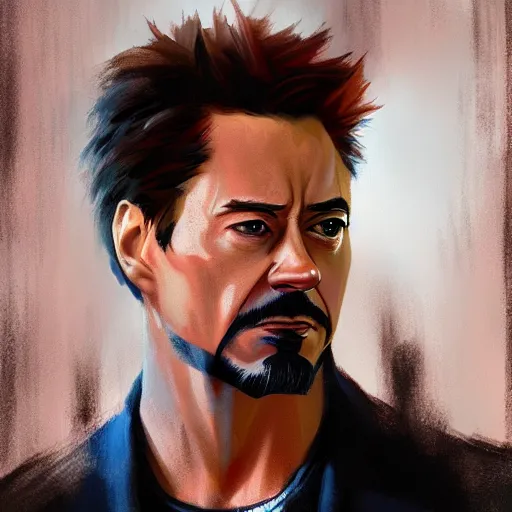 Image similar to concept art of tony stark, cinematic shot, painting by jama jurabaev, extremely detailed, brush hard, artstation, high quality, brush stroke