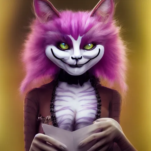 Image similar to anonymous as a cheshire cat, award winning creature portrait photography, extremely detailed, artstation, 8 k, sensual lighting, incredible art, wlop, artgerm