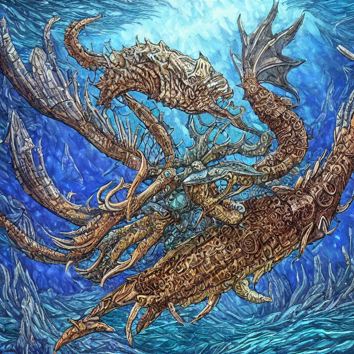 Image similar to underwater sea leviathan full body, d & d style, trending on artstation, intricate, highly detailed, vivid painting, colorful