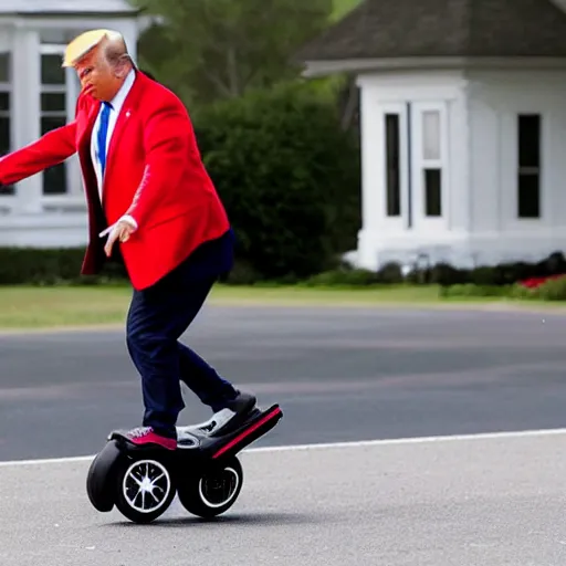 Image similar to trump riding a hoverboard