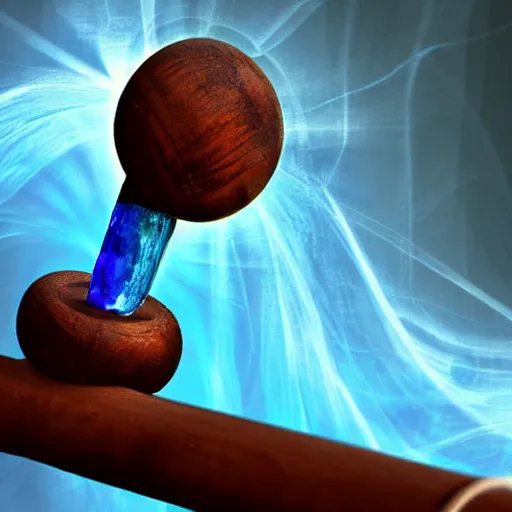 Image similar to old wooden staff with a blue crystal at it's tip digital art